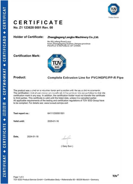 Trung Quốc Zhangjiagang Langbo Machinery Co. Ltd. Chứng chỉ
