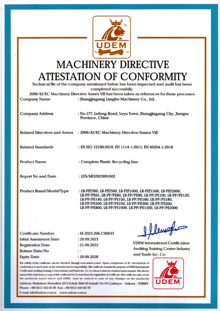 Trung Quốc Zhangjiagang Langbo Machinery Co. Ltd. Chứng chỉ